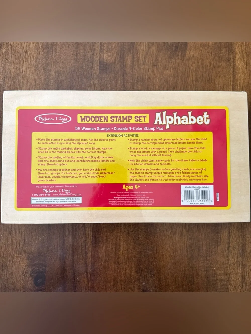 Melissa & Doug Wooden Alphabet Stamp Set 56 blocks and 4 color stamp pad NEW